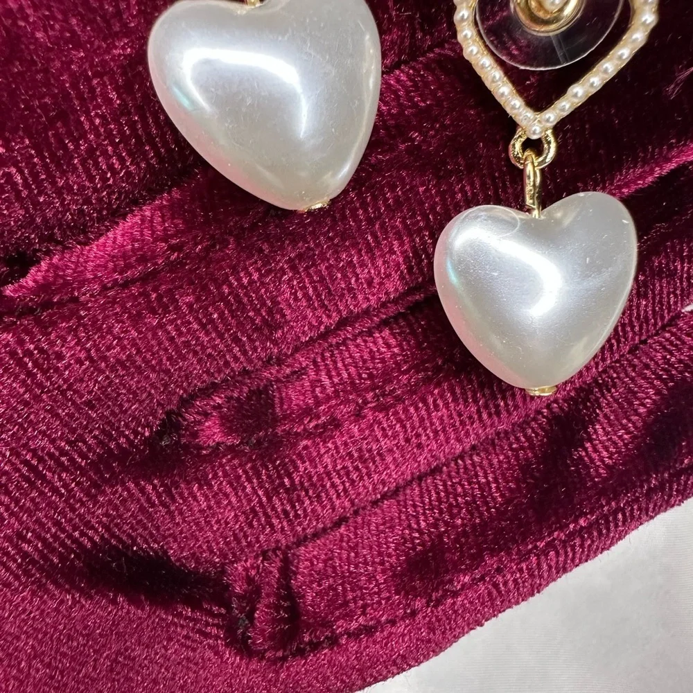 Unique Gold and White Heart Drop Earrings